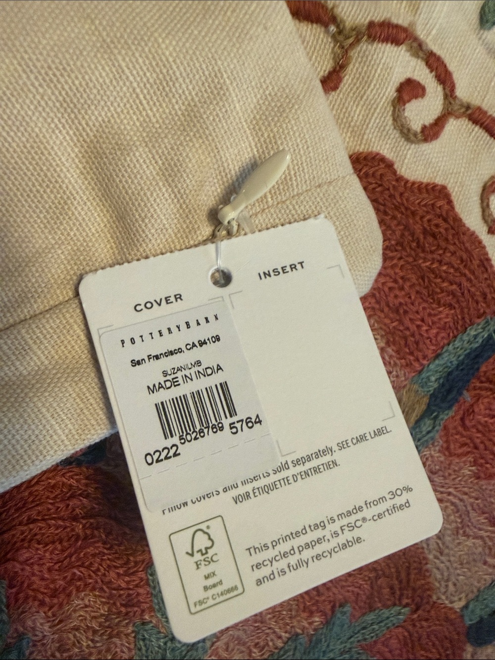 Pottery Barn Paige Suzani Embroidered Lumbar Pillow Cover 16” x 26” - Picture 7 of 7